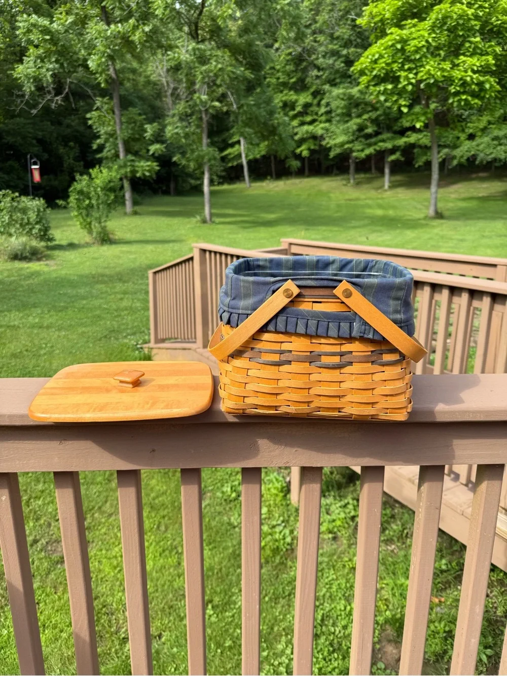 Longaberger Collectors Club Harbor Basket Blue/Green Plaid Lined 1998
